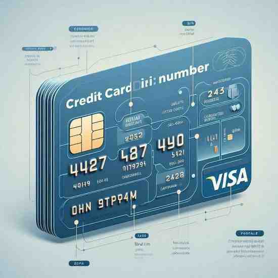 Illustration showing the breakdown of a credit card number, highlighting 4427 as the BIN/IIN on a Visa card.