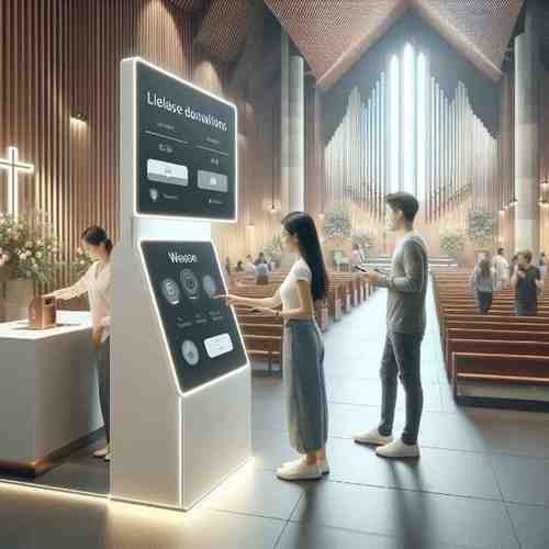Modern church donation kiosk accepting credit card and mobile payments