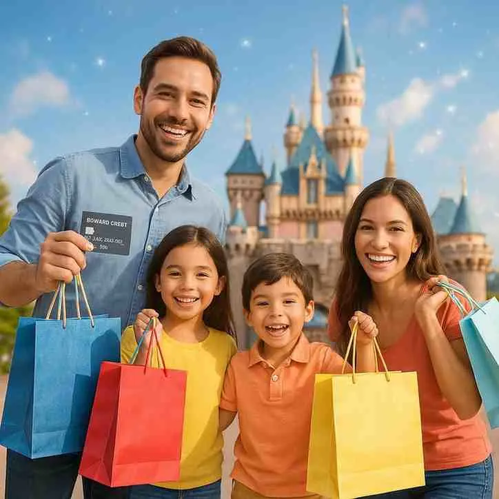 Family enjoying vacation perks and discounts with a reward credit card.