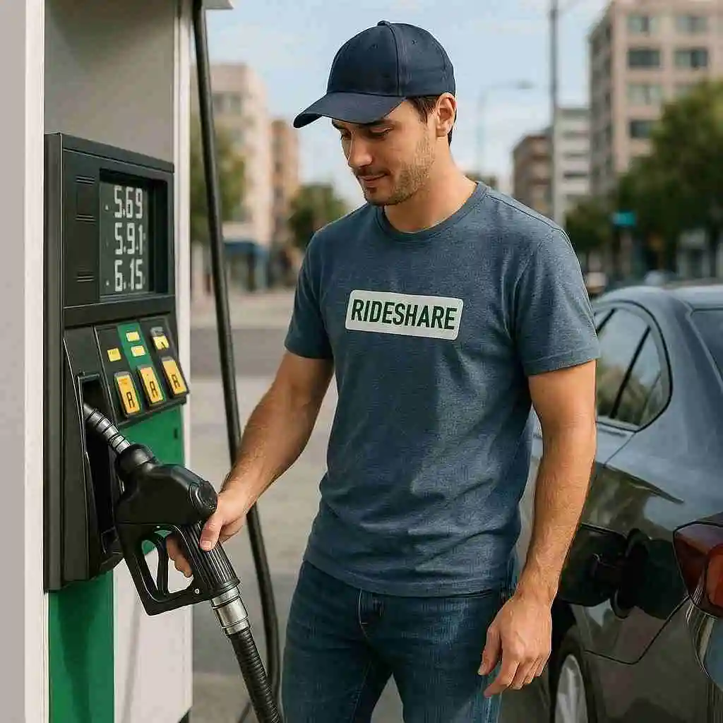 Driver refueling car at gas station using credit card