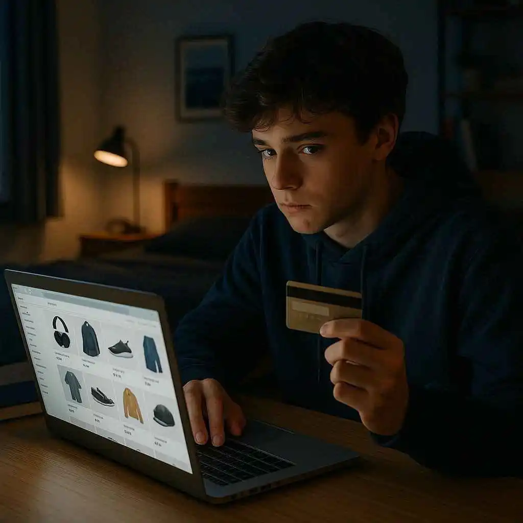 Teen secretly using a credit card for online shopping without permission