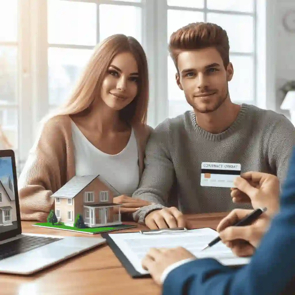 Couple discussing earnest money payment options using a credit card with a real estate agent