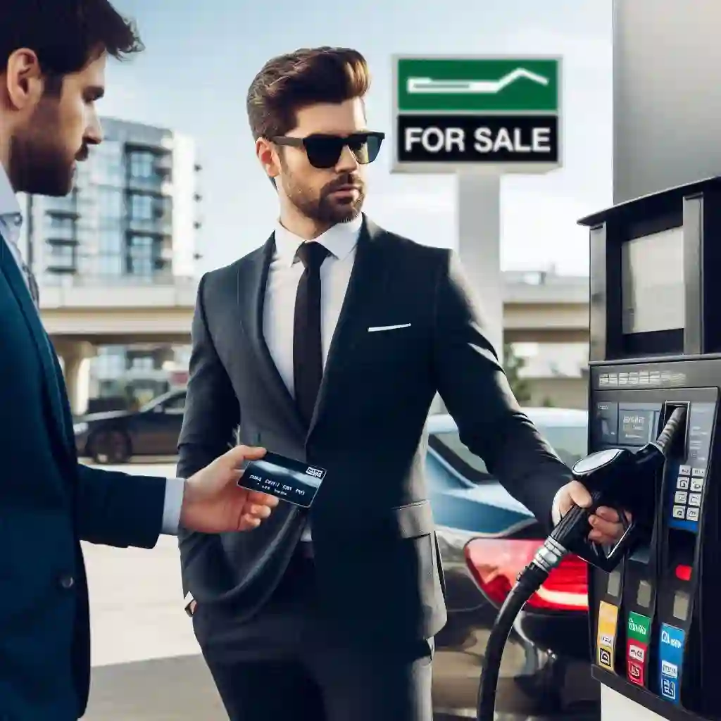 Real estate agent using a credit card to pay for gas while traveling to property showings.