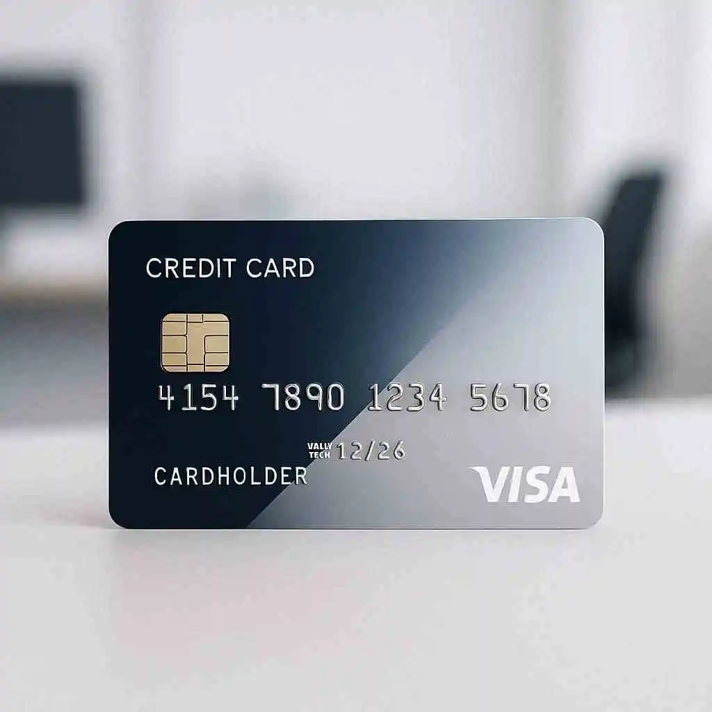 Realistic Visa credit card mockup with 4154 prefix and professional background