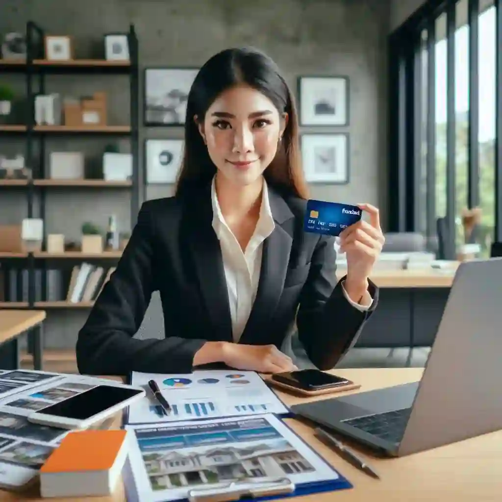 A realtor using a credit card to manage business expenses like online ads and client outreach in 2025.