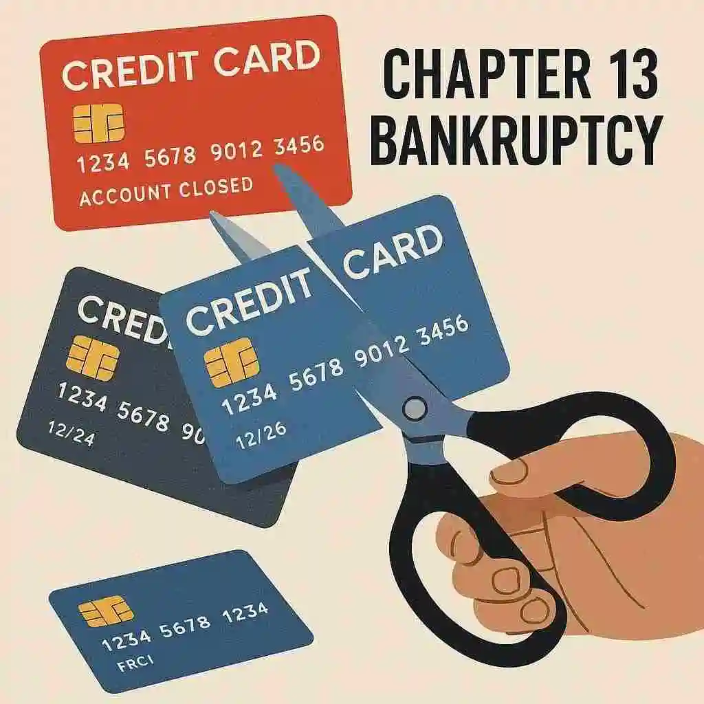 Credit cards cut with scissors showing account closure during Chapter 13 bankruptcy