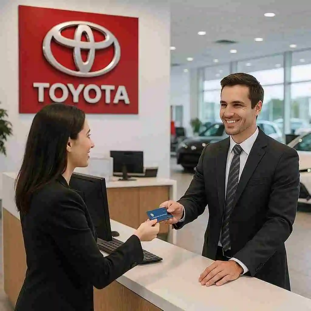 Customer making a down payment with a credit card at a Toyota dealership
