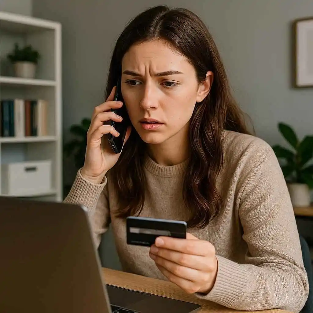 Woman calling bank about unrecognized HGB Prime charge