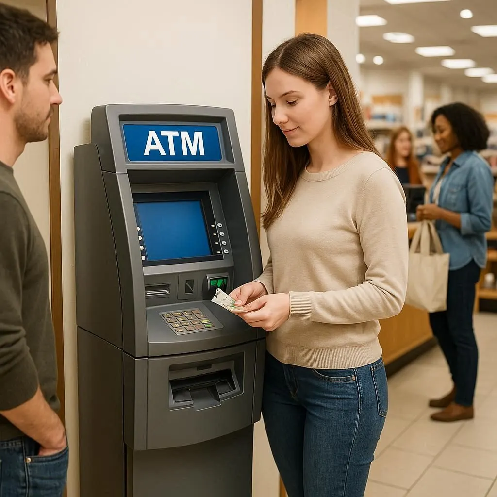 ATM inside a retail shop where customers withdraw cash