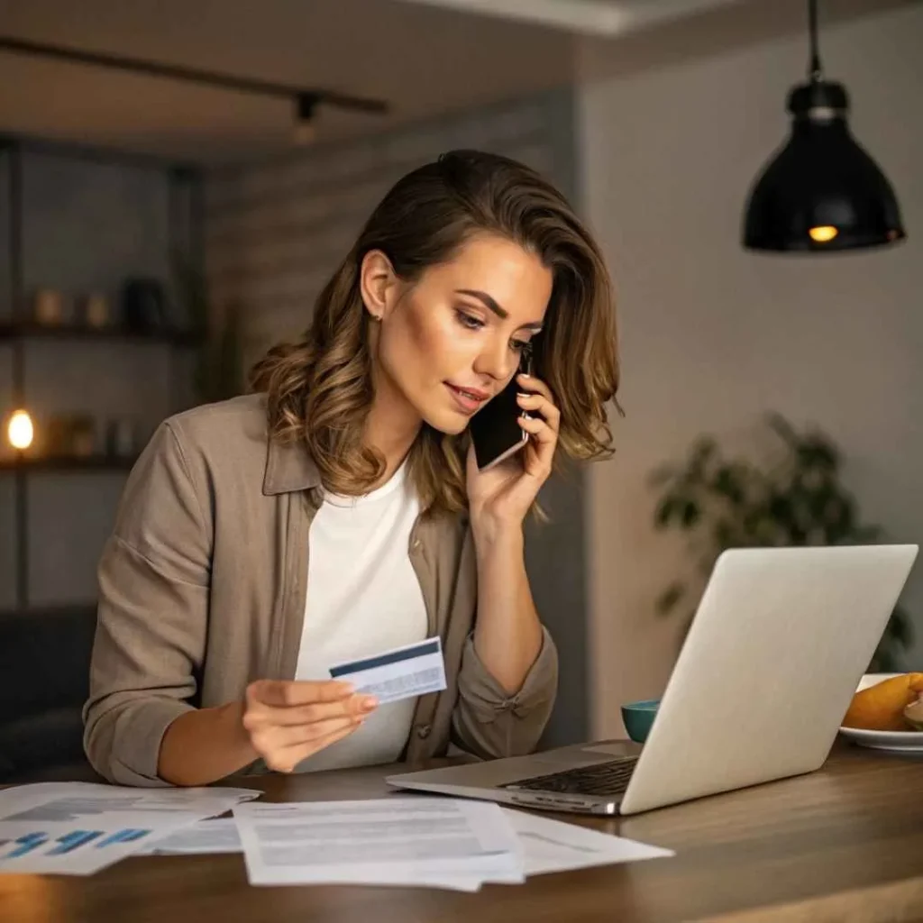 Woman contacting bank to dispute ITX USA LLC credit card charge