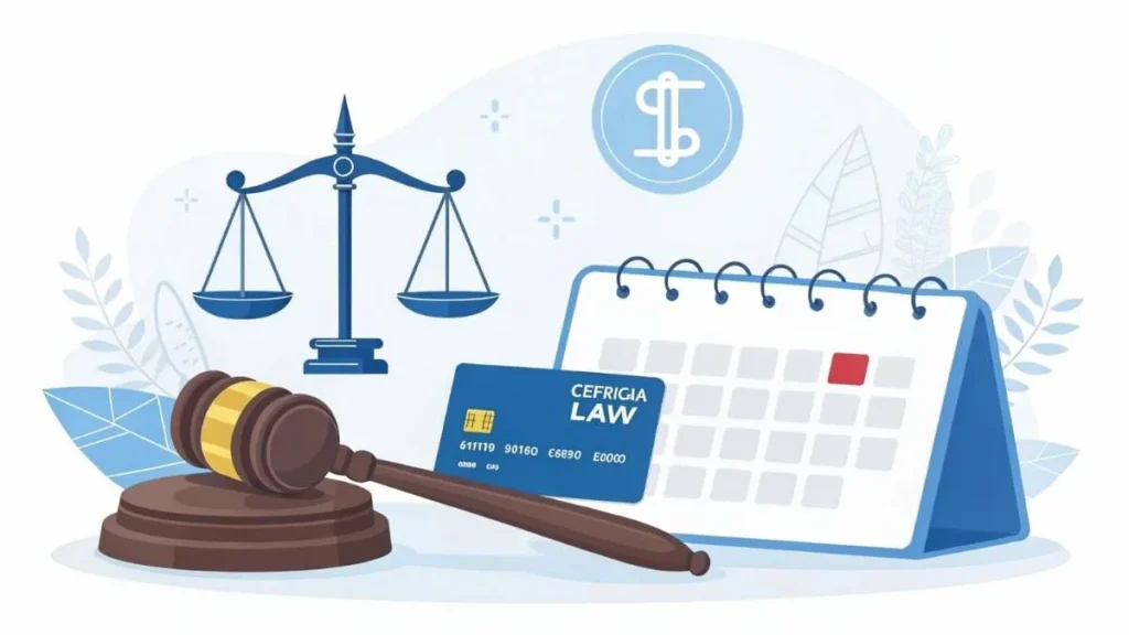 Georgia credit card debt statute of limitations concept with gavel, credit card, and calendar illustration