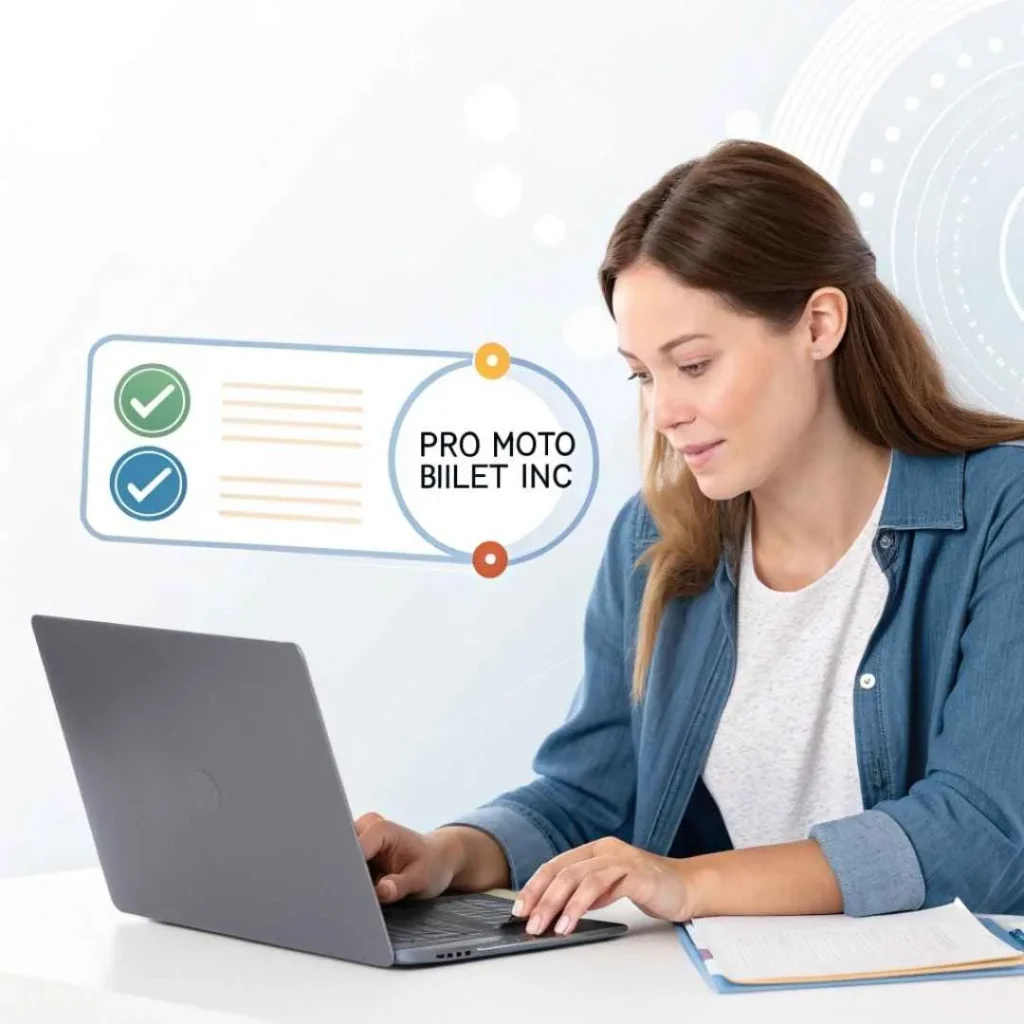 Woman verifying Pro Moto Billet Inc charge on credit card statement online