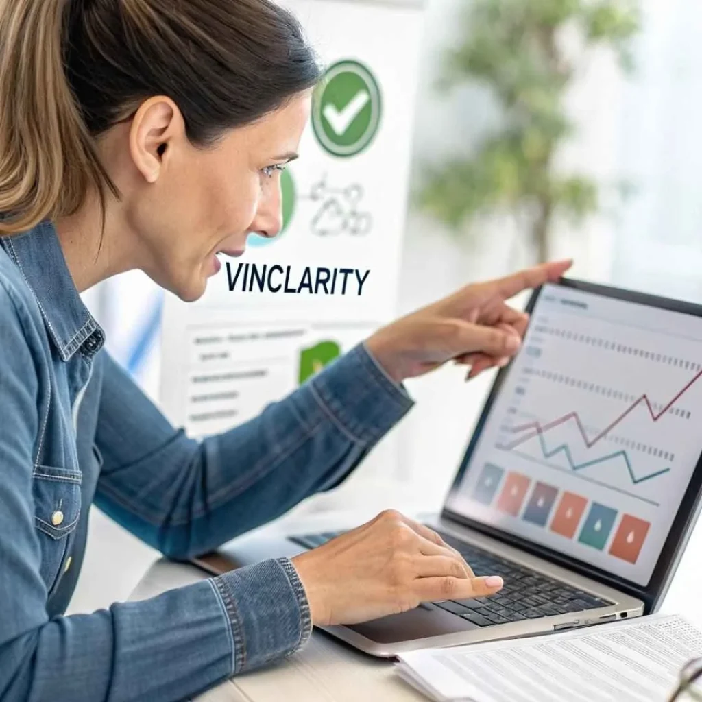 Woman verifying VinClarity charge on her credit card statement