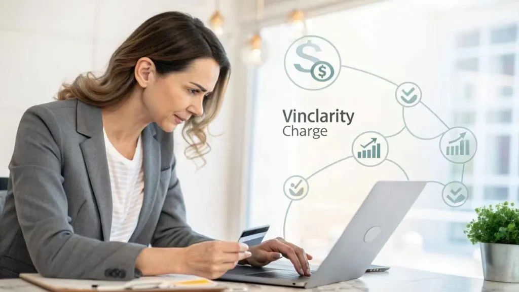 Woman checking VinClarity Charge on her credit card statement