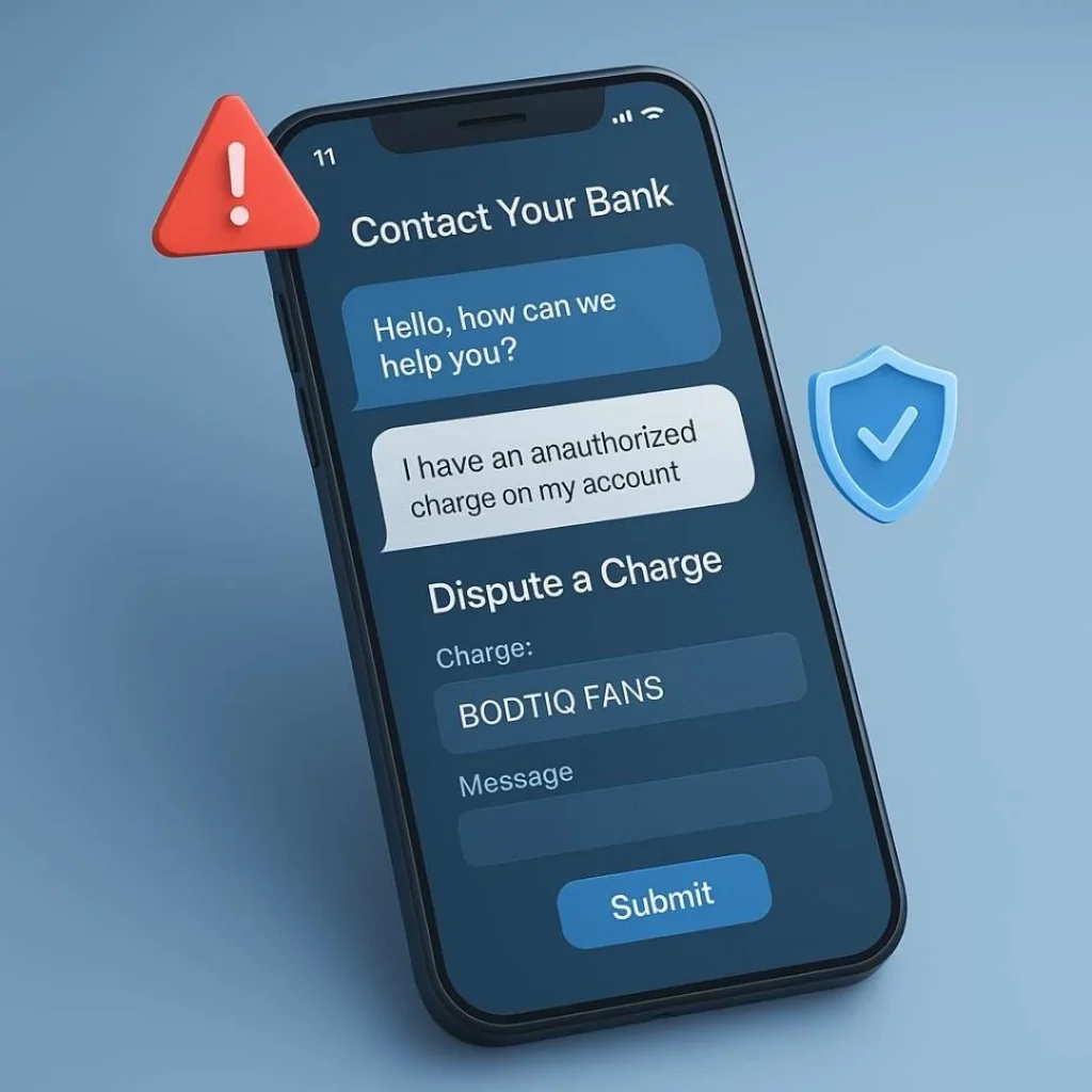 Place this image below the H2: “How to dispute BODTIQ FANS charge with your bank or card issuer.”