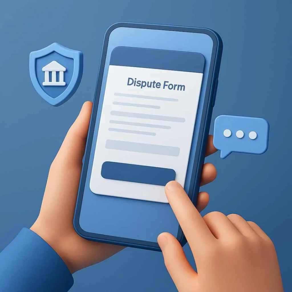 User filing a dispute for a Brightway Sacramento charge through a secure mobile banking app.