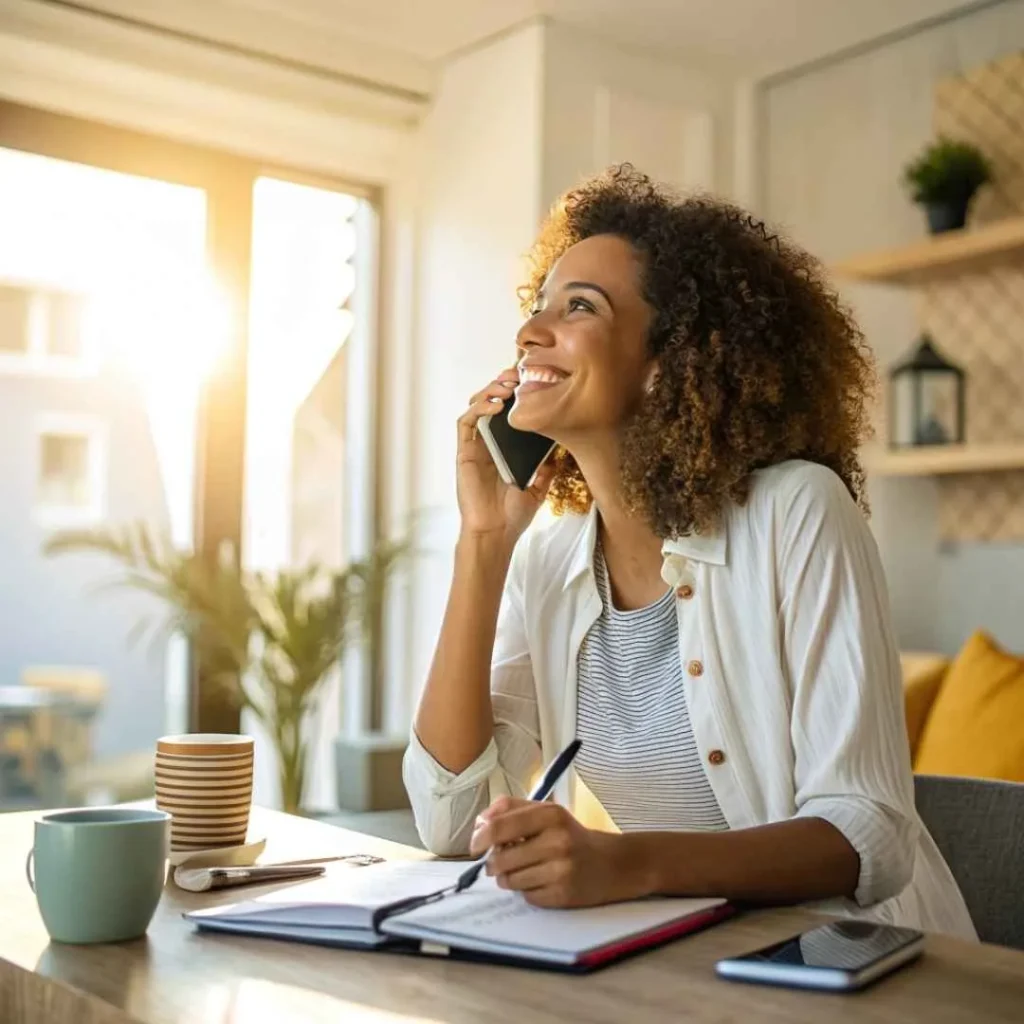 Woman speaking with her bank’s customer service to dispute an unknown “.C Reynoldsburg OH” credit card charge.