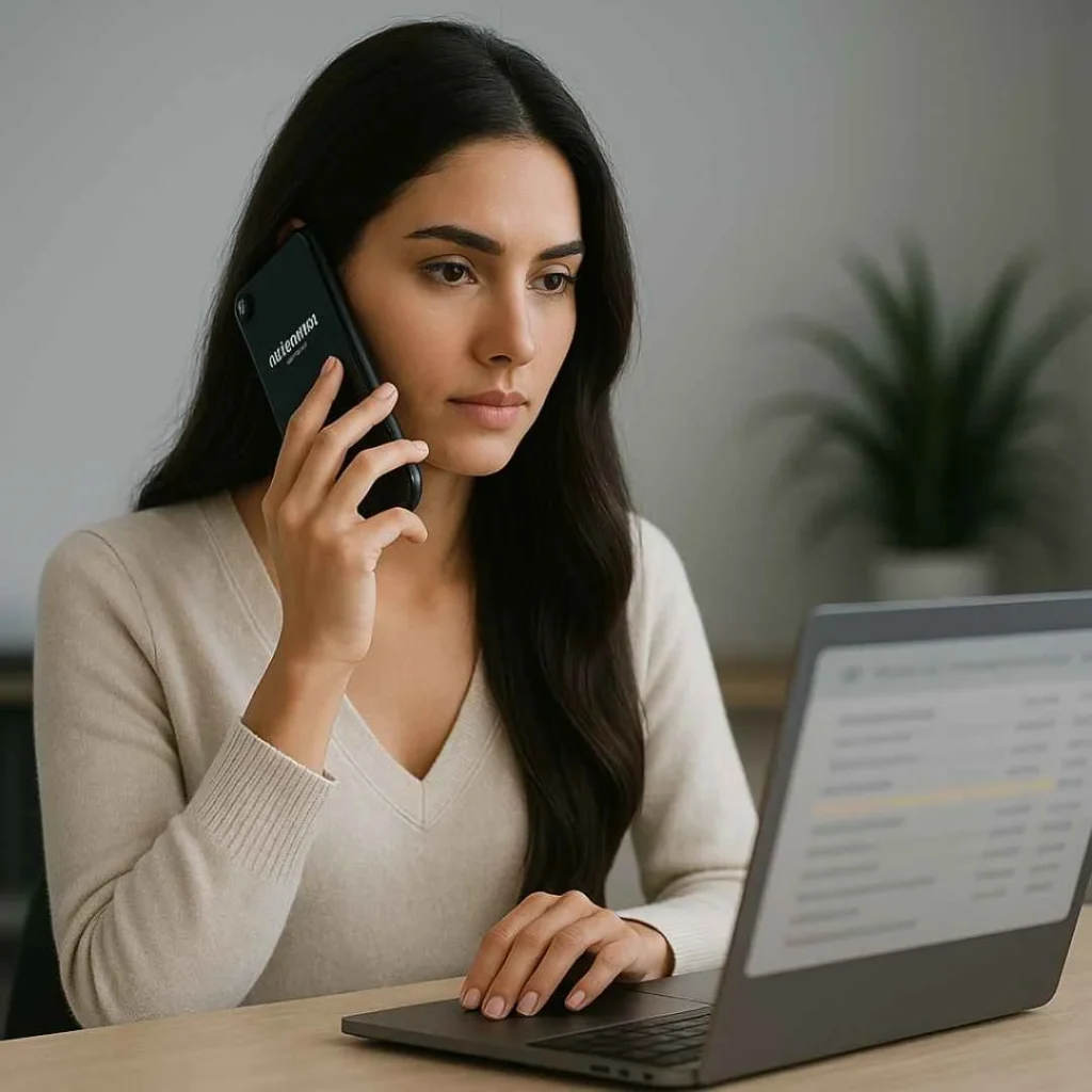 Woman calling her bank to dispute an unauthorized Neopollard Interactive credit card charge.
