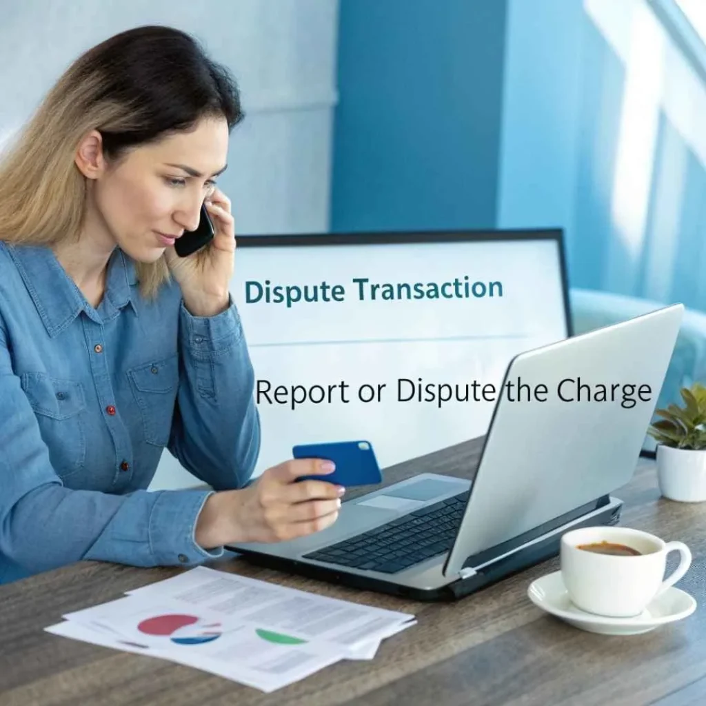 Woman calling bank to dispute unauthorized Zlatarna Krizek charge on credit card