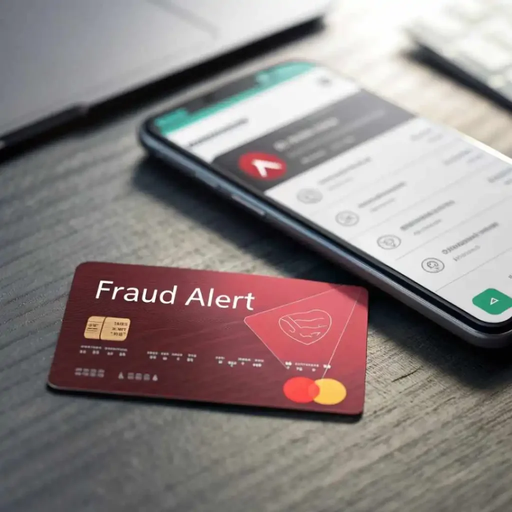 “Fraud alert on mobile banking app showing an unknown credit card charge similar to the Bromax LLC transaction issue.”