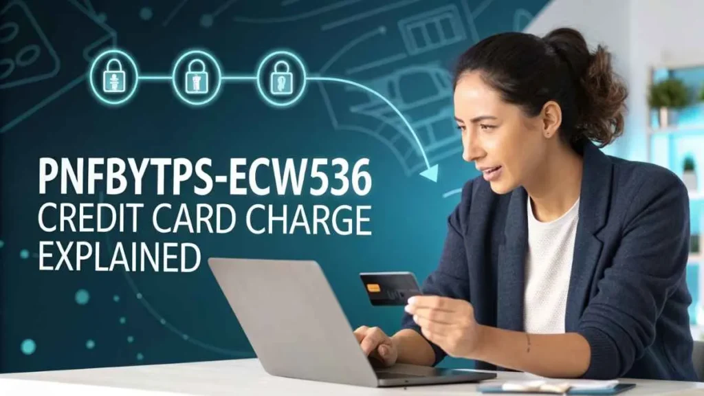 Woman checking credit card statement on laptop – PNFBYTPS-ECW536 charge explained