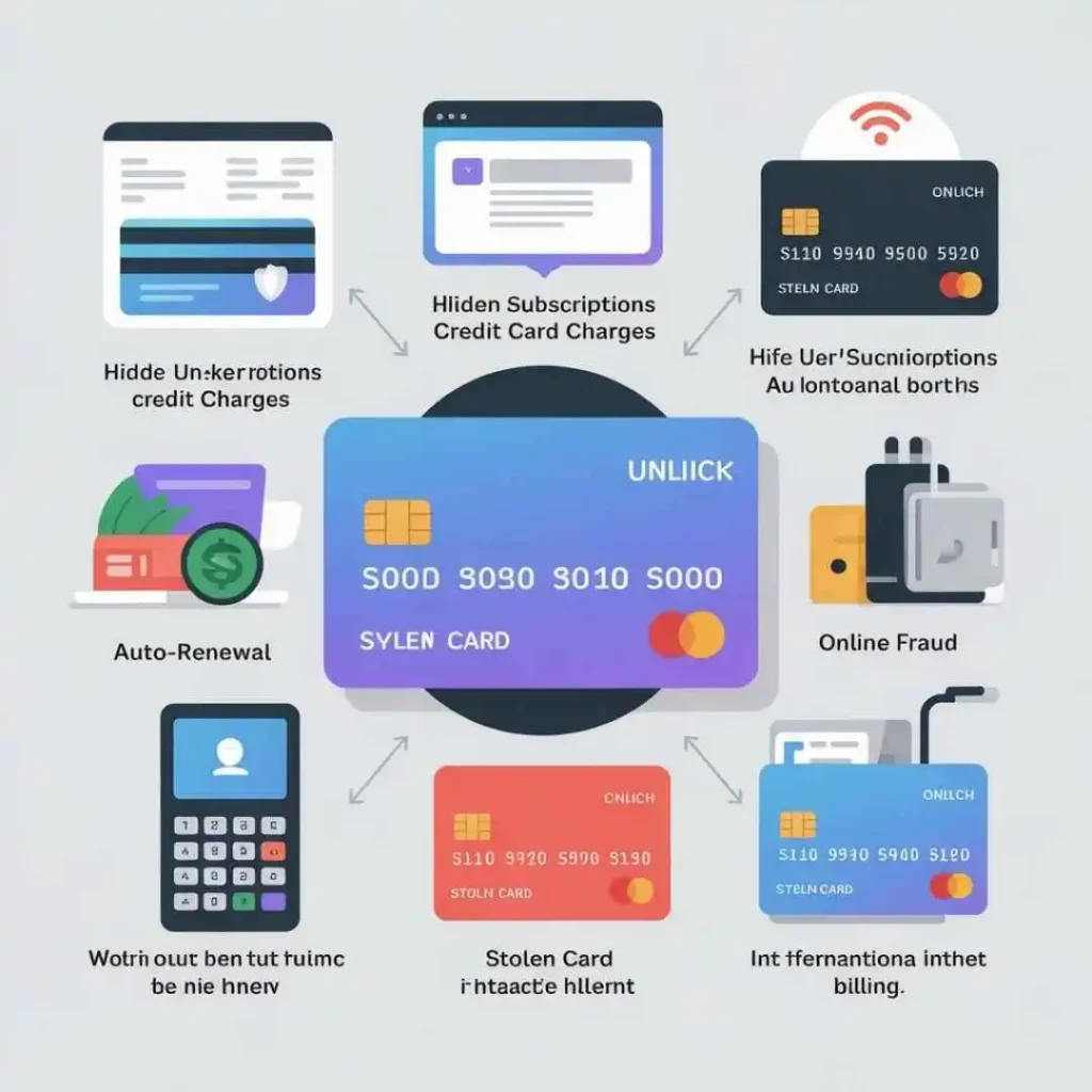 Reasons for Calcenjy Top charge including hidden subscriptions, fraud, and card misuse