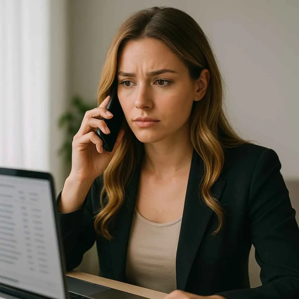 Man calling bank customer support to dispute an unauthorized RNPLY FANS charge.