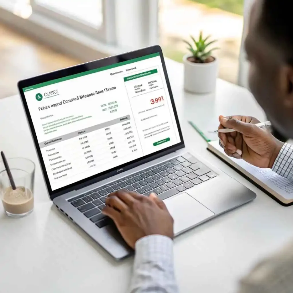 Person checking an unfamiliar transaction on a digital bank statement to verify a Bromax LLC credit card charge.