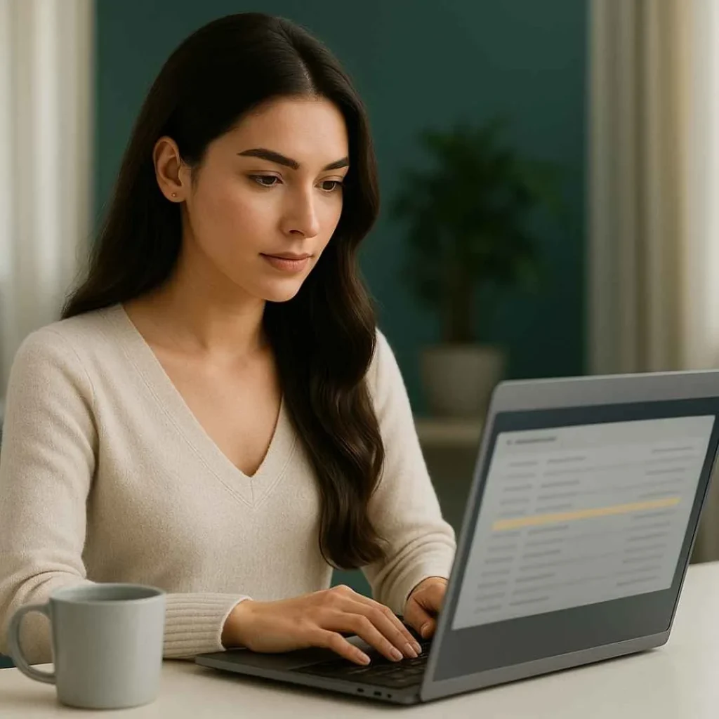 Woman verifying a suspicious Neopollard Interactive charge on her online bank statement.
