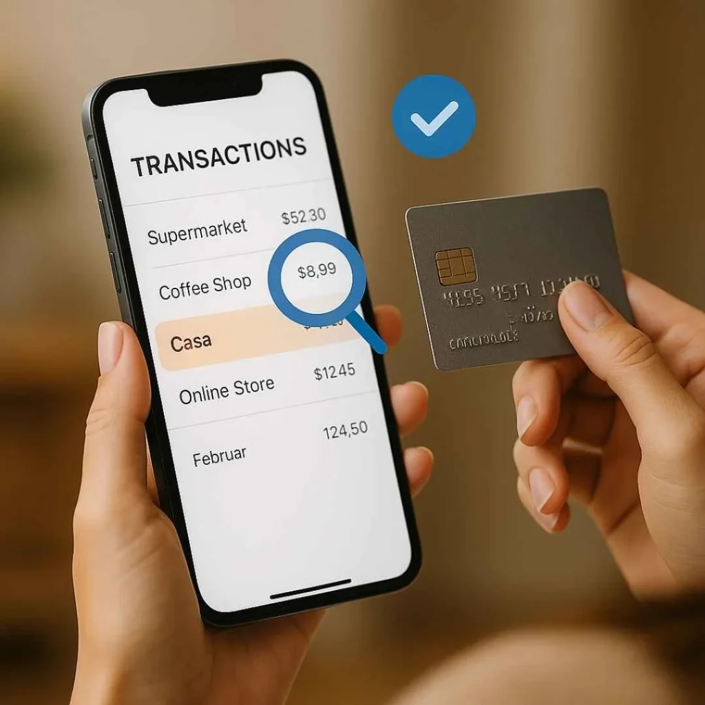 Checking a suspicious WICFT CASA credit card charge on a smartphone.