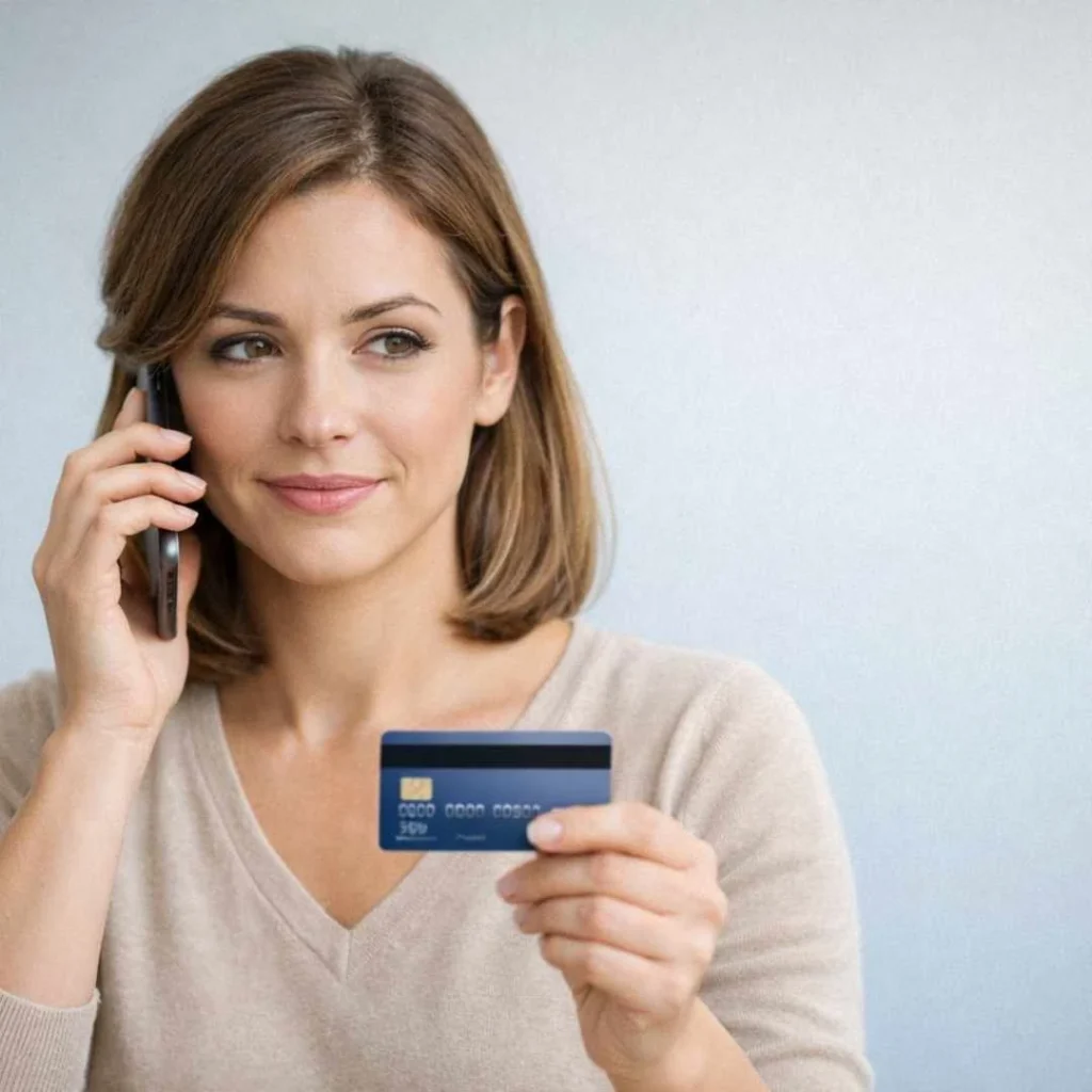 American woman calling her bank about a Tickecomi debit card charge for clarification