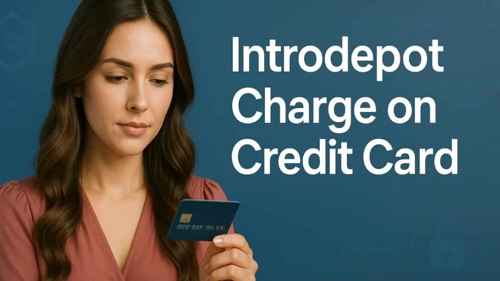 Woman checking credit card after noticing an Introdepot charge on credit card