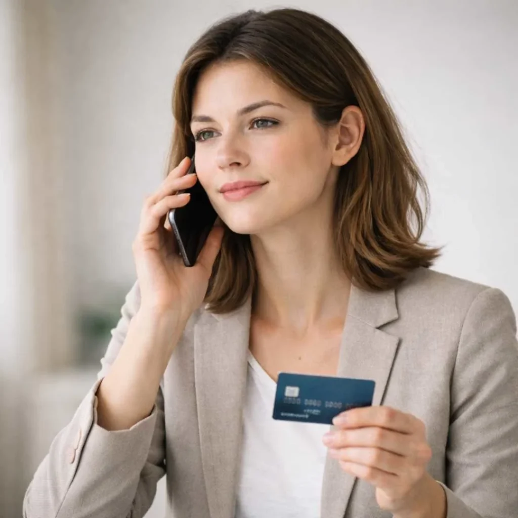 American woman calling her bank to dispute an unrecognized Mentadrills credit card charge