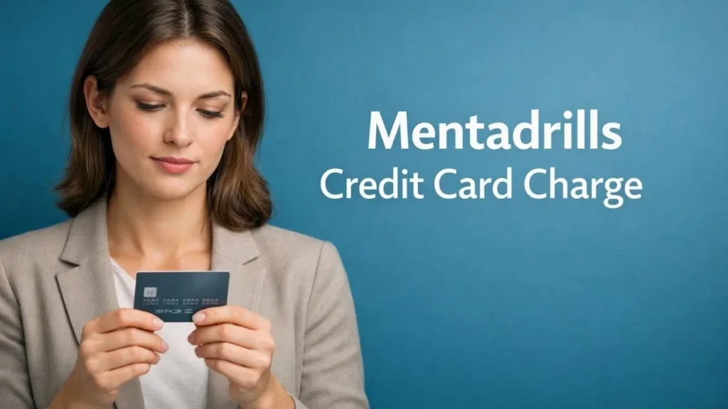 Calm American woman reviewing an unfamiliar Mentadrills credit card charge on her card