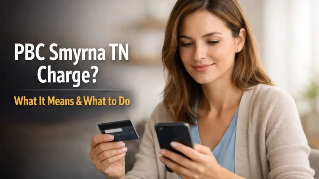 Woman reviewing PBC Smyrna TN charge on credit card using smartphone