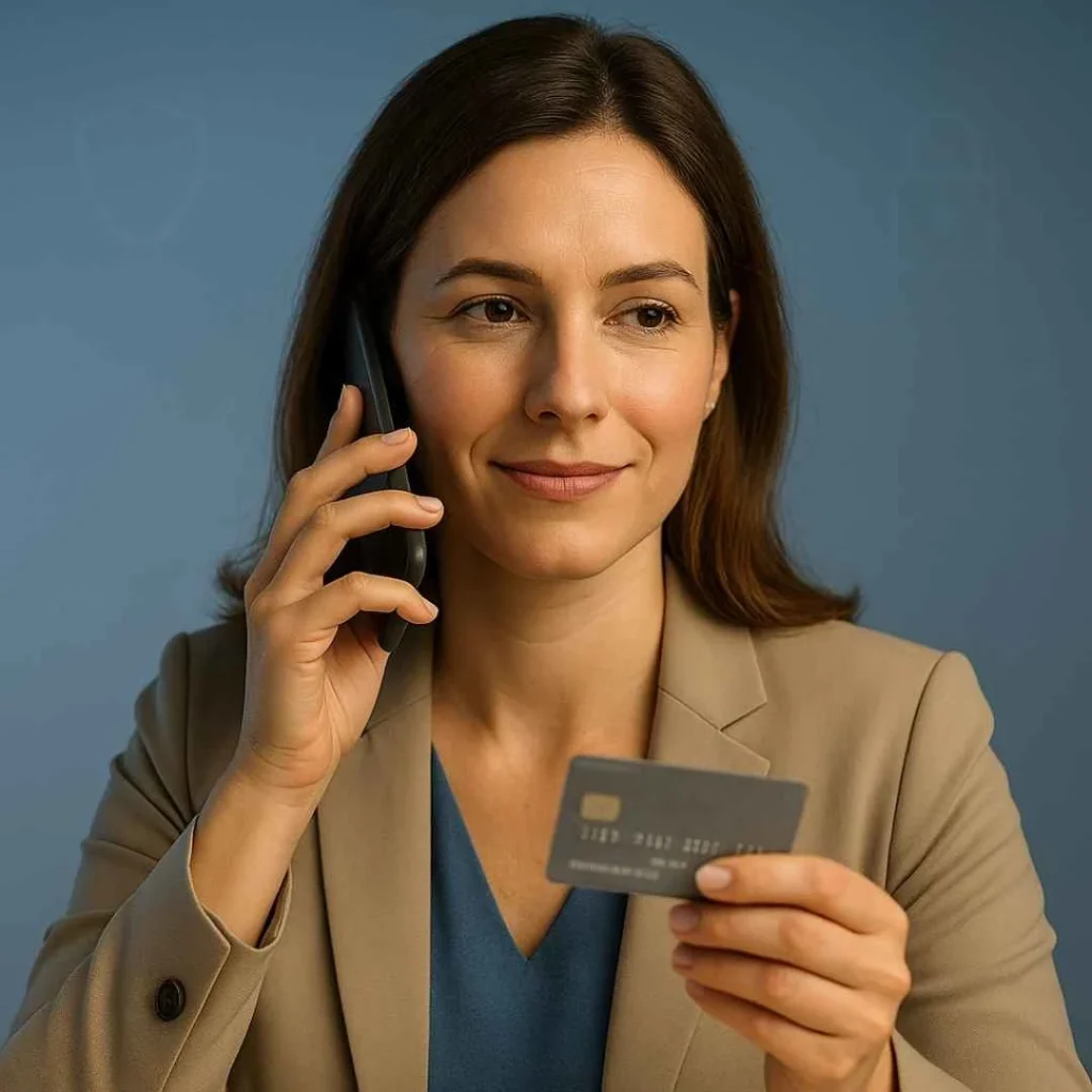 U.S. cardholder calling her bank to report an unauthorized DISVAU XYZ credit card charge