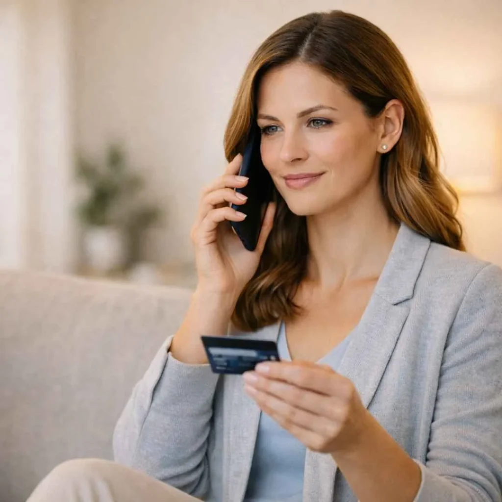 Woman calling bank support about a VERV Las Vegas charge on credit card