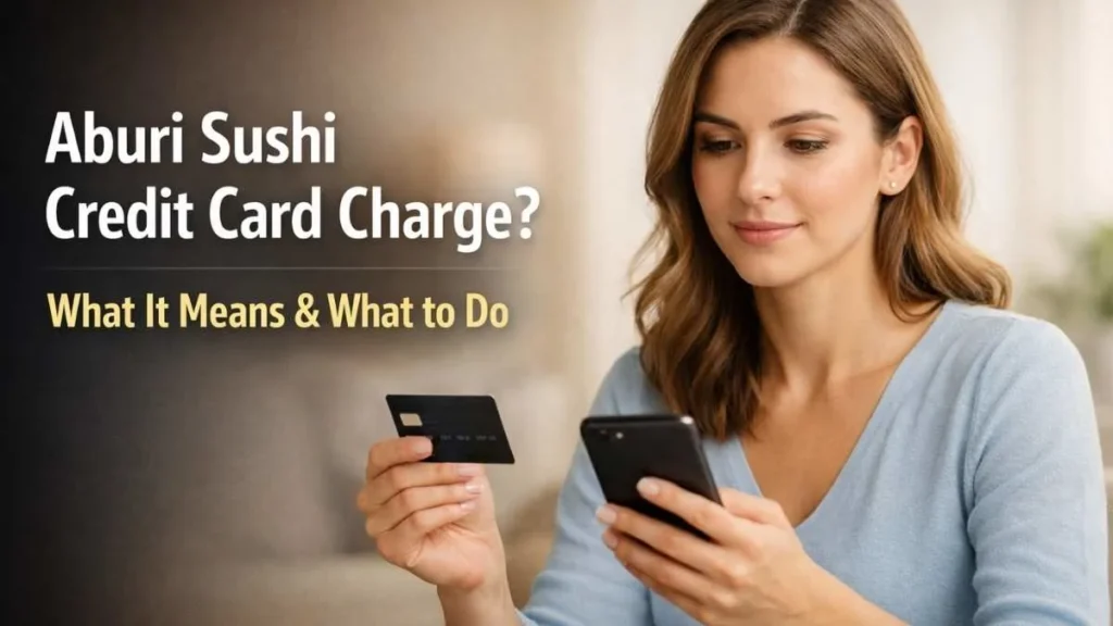 Woman reviewing an aburi sushi credit card charge on her smartphone calmly at home