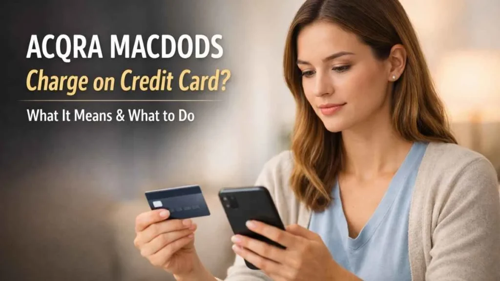 woman checking acqra macdods charge on credit card statement