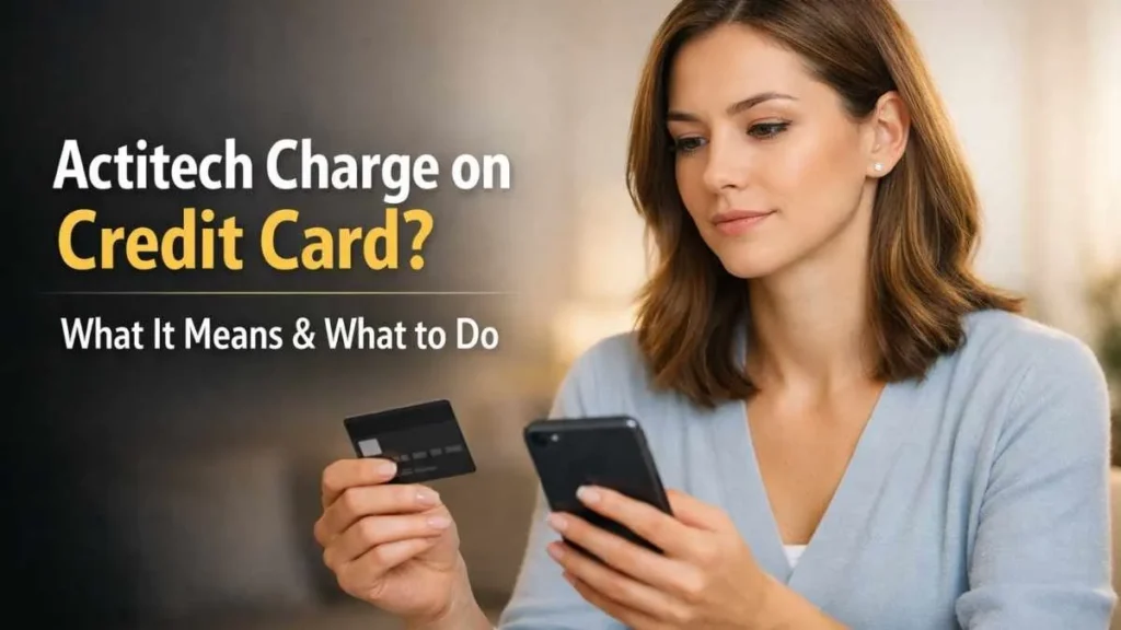 Woman checking Actitech charge on credit card for financial awareness blog
