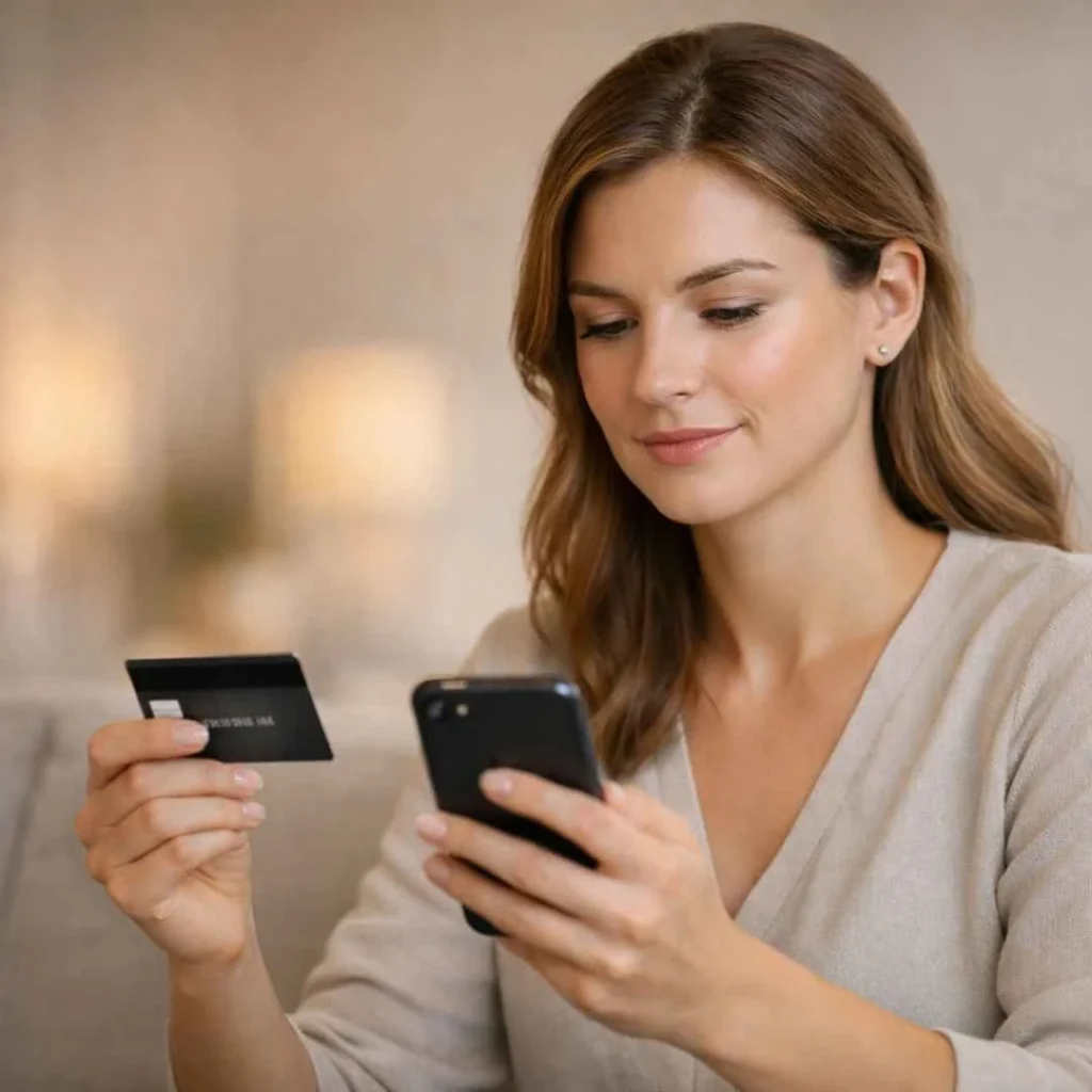 Woman verifying an STME.FANS charge on her credit card statement