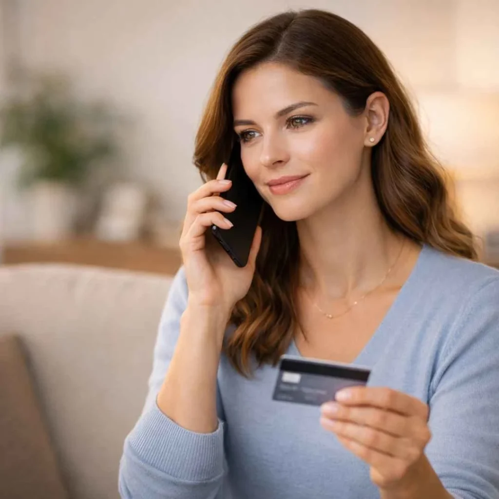 American woman calling her bank about a Sensate Inc charge on her credit card
