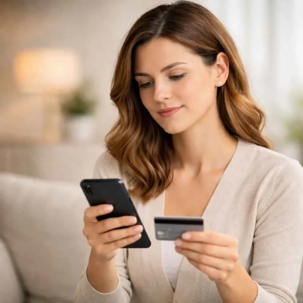 Woman reviewing credit card statement to understand workpoints charge on credit card