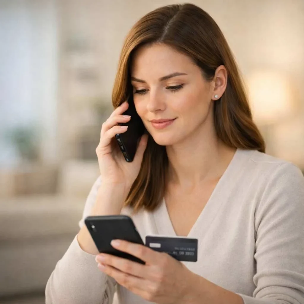 Man verifying an ABCOM charge on credit card by contacting bank support