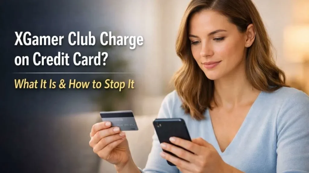 XGamer Club charge on credit card shown by an American woman reviewing an unfamiliar credit card transaction