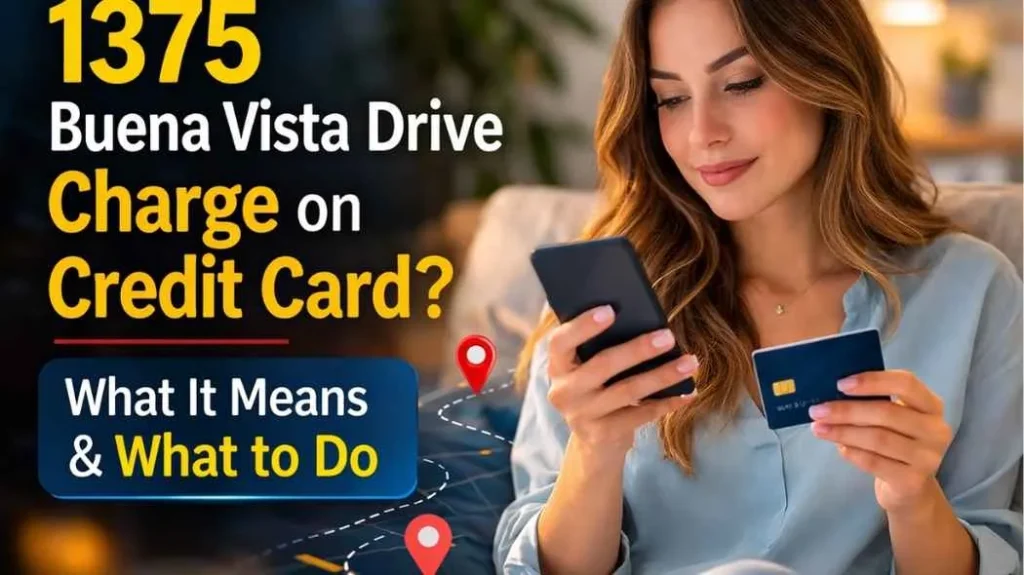 Example of a user checking a 1375 Buena Vista Drive charge on credit card statement.