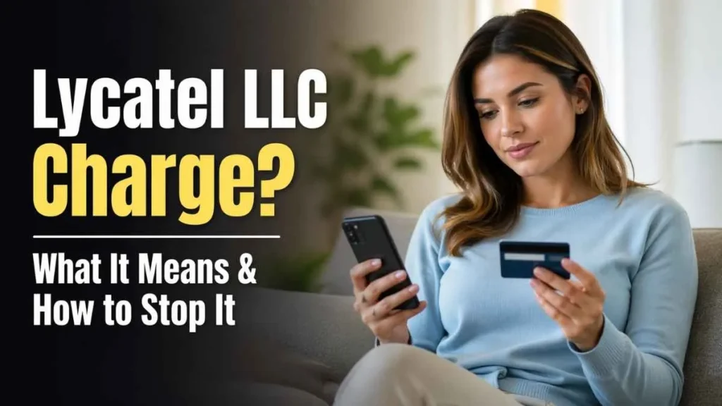 Lycatel LLC charge on credit card explained with woman reviewing statement calmly and checking transaction