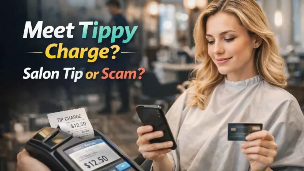 Meet Tippy charge on credit card explained with salon tipping example showing digital tip payment after haircut service
