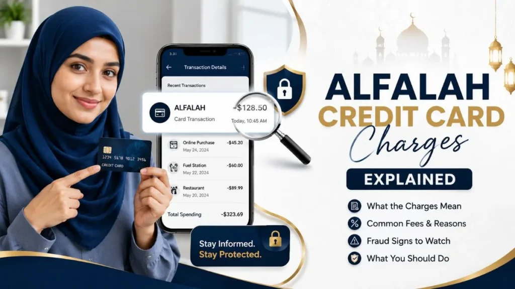 Alfalah credit card charges explained including fees, interest charges, fraud warning signs, and statement transaction details