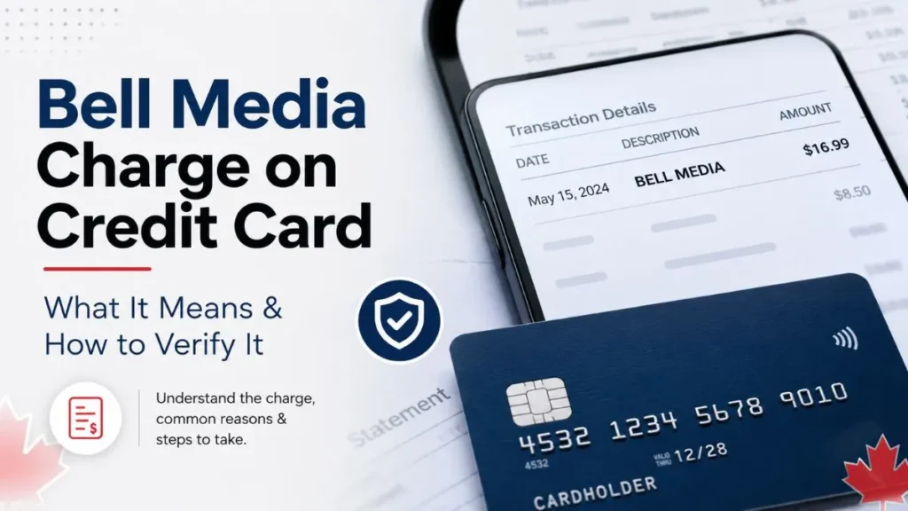 Bell Media charge on credit card shown on a banking statement with credit card and billing review concept in Canada